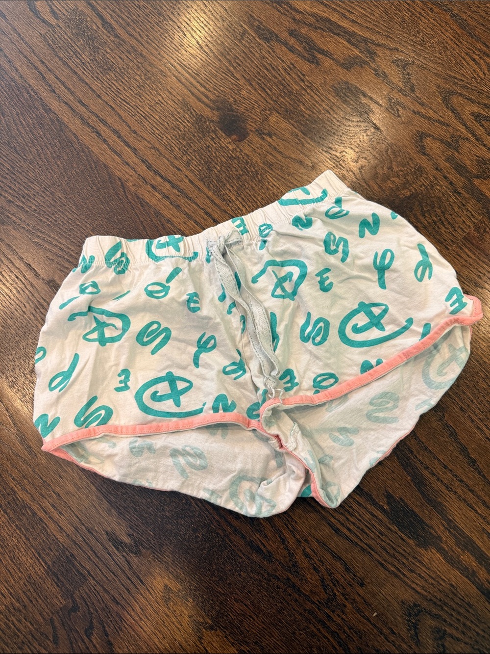 Disney White Athletic Lounge Shorts with Teal Print and Pink Trim